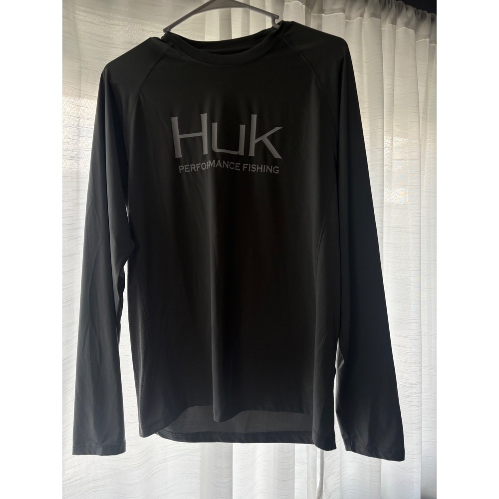 Huk Mens Performance Fishing Long Sleeve Shirt Grey Logo Graphic Size Small